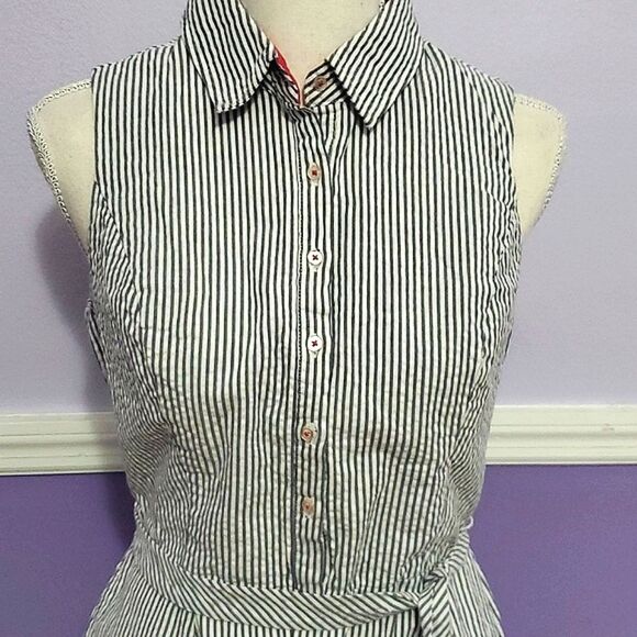 Cynthia Rowley White & Navy Stripes Flowy Skirt Coastal Nautical Summer Dress - Picture 3 of 9